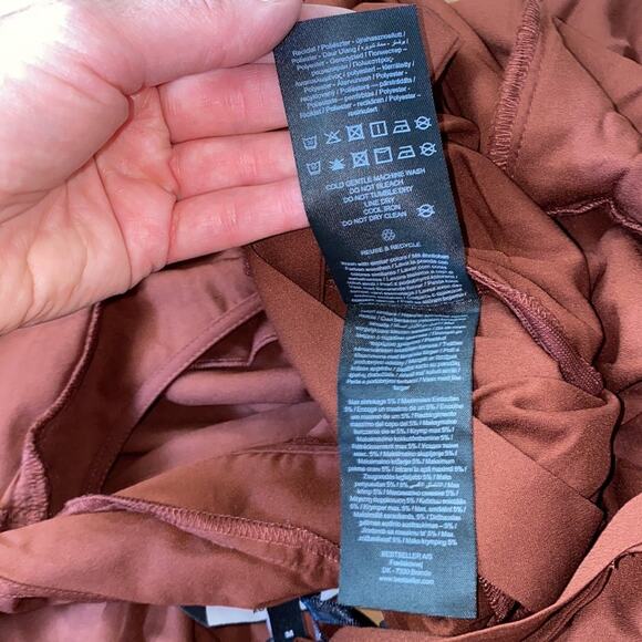 Vero Moda Odette Brown Ruffle Calf Dress NWT Sz M Women’s Polyester Tie Back - Picture 14 of 15